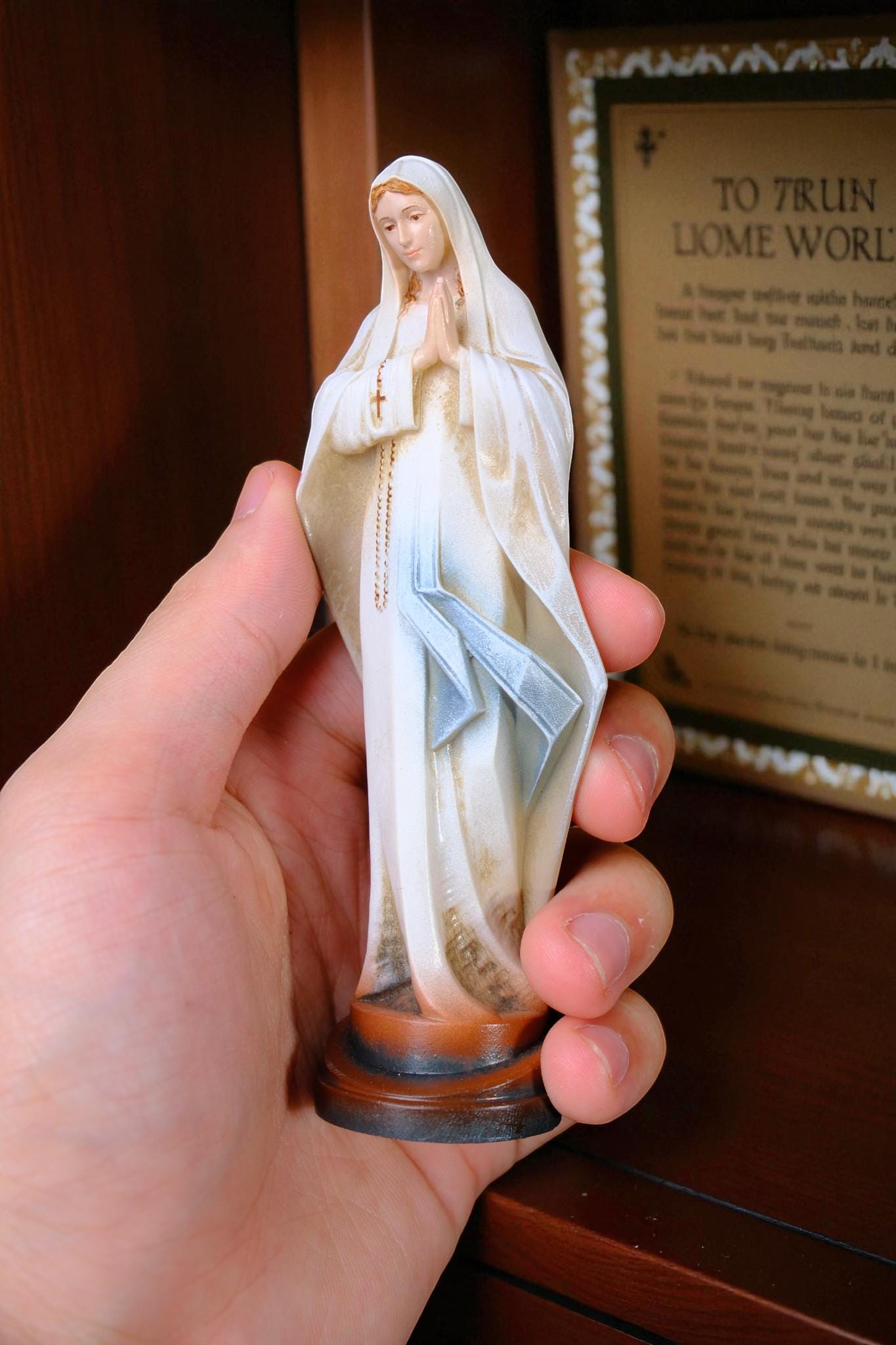 Hand-Painted Virgin Mary Statue (12cm) | Catholic Prayer Decor (etsy image id: 7363644312)