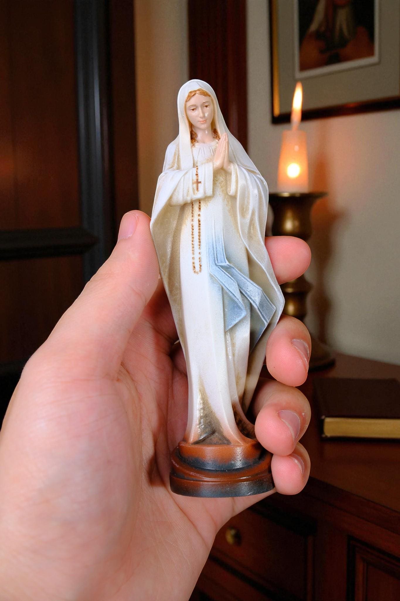 Hand-Painted Virgin Mary Statue (12cm) | Catholic Prayer Decor (etsy image id: 7363645902)