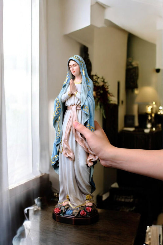 Handcrafted Our Lady of Lourdes Statue: Catholic Home Decor Figurine