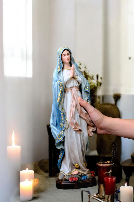 Handcrafted Our Lady of Lourdes Statue: Catholic Home Decor Figurine