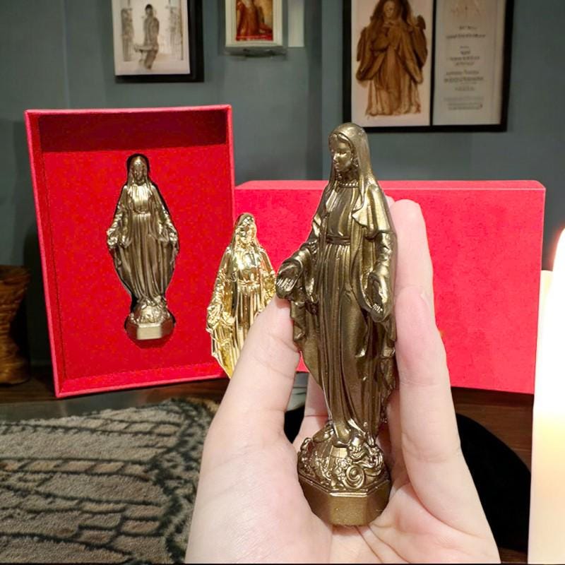 Our Lady of Grace Mini Statue | Hand-Finished Antique Gold Decor (10cm) (etsy image id: 7378205738)