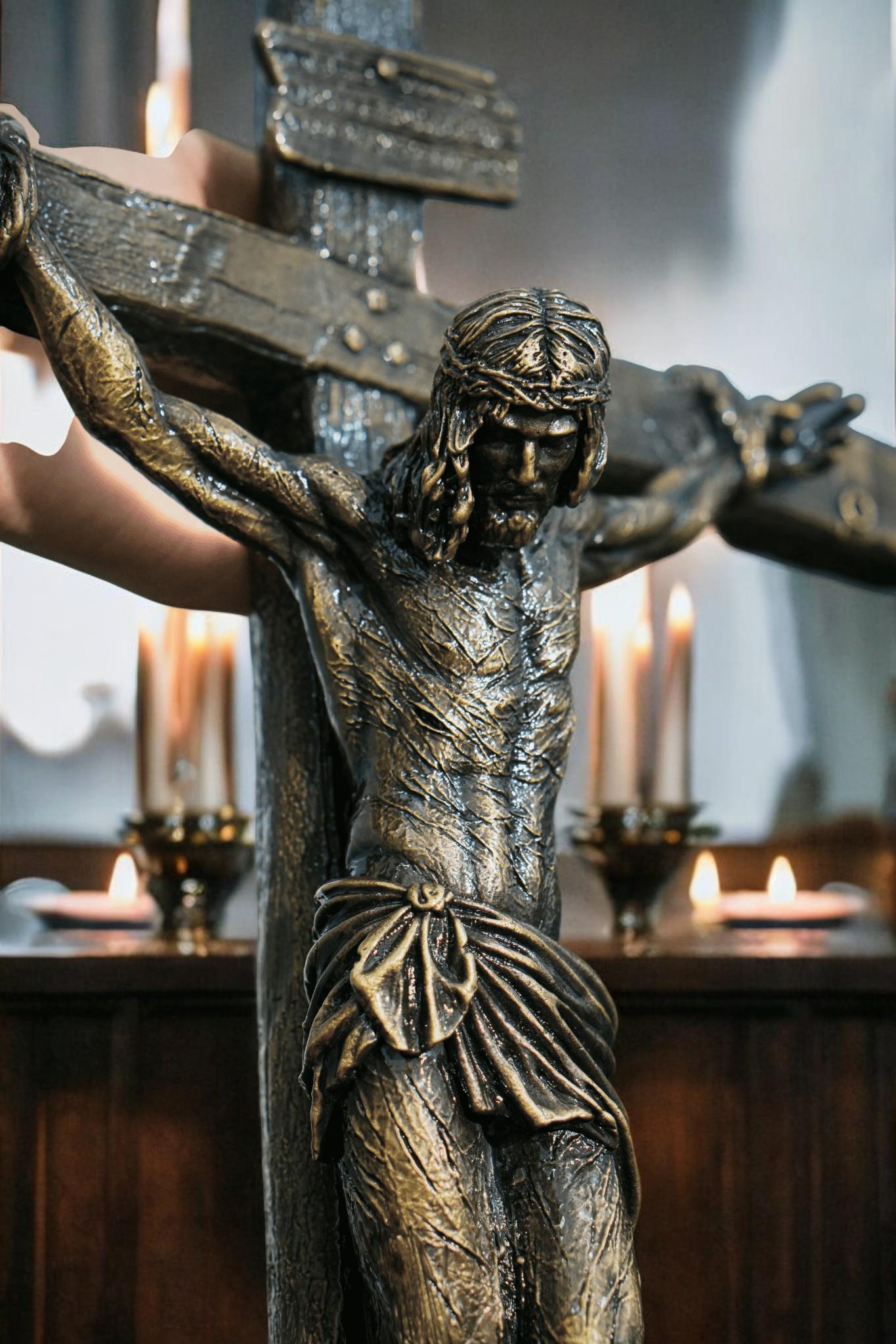 Antique Brass Jesus Crucifix 50cm | Hand-Finished Altar Decor (etsy image id: 7378554130)
