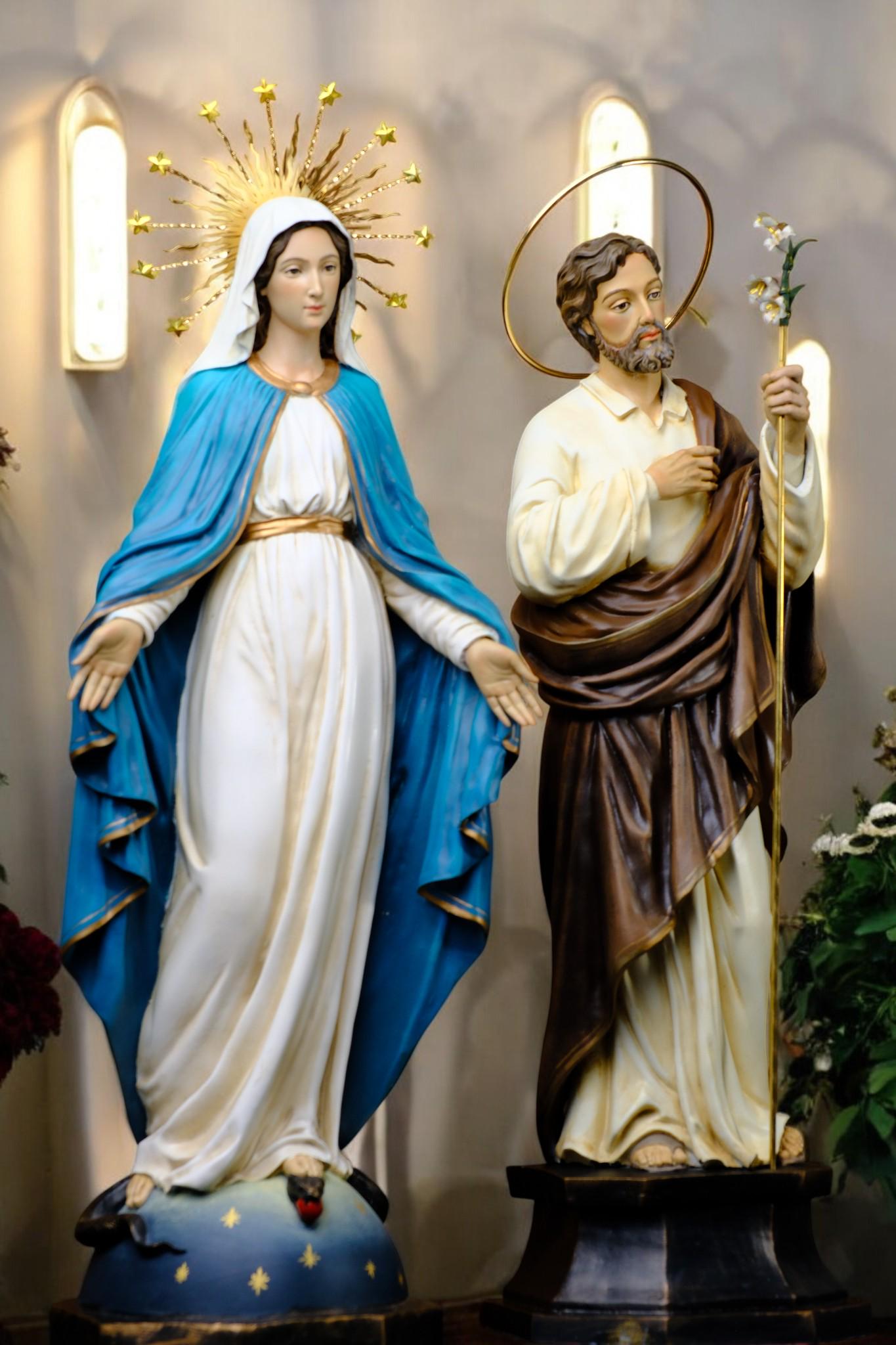 Catholic Altar Statue Set | Hand-Painted Crucifix, Virgin Mary, St Joseph __etsy:7382017924