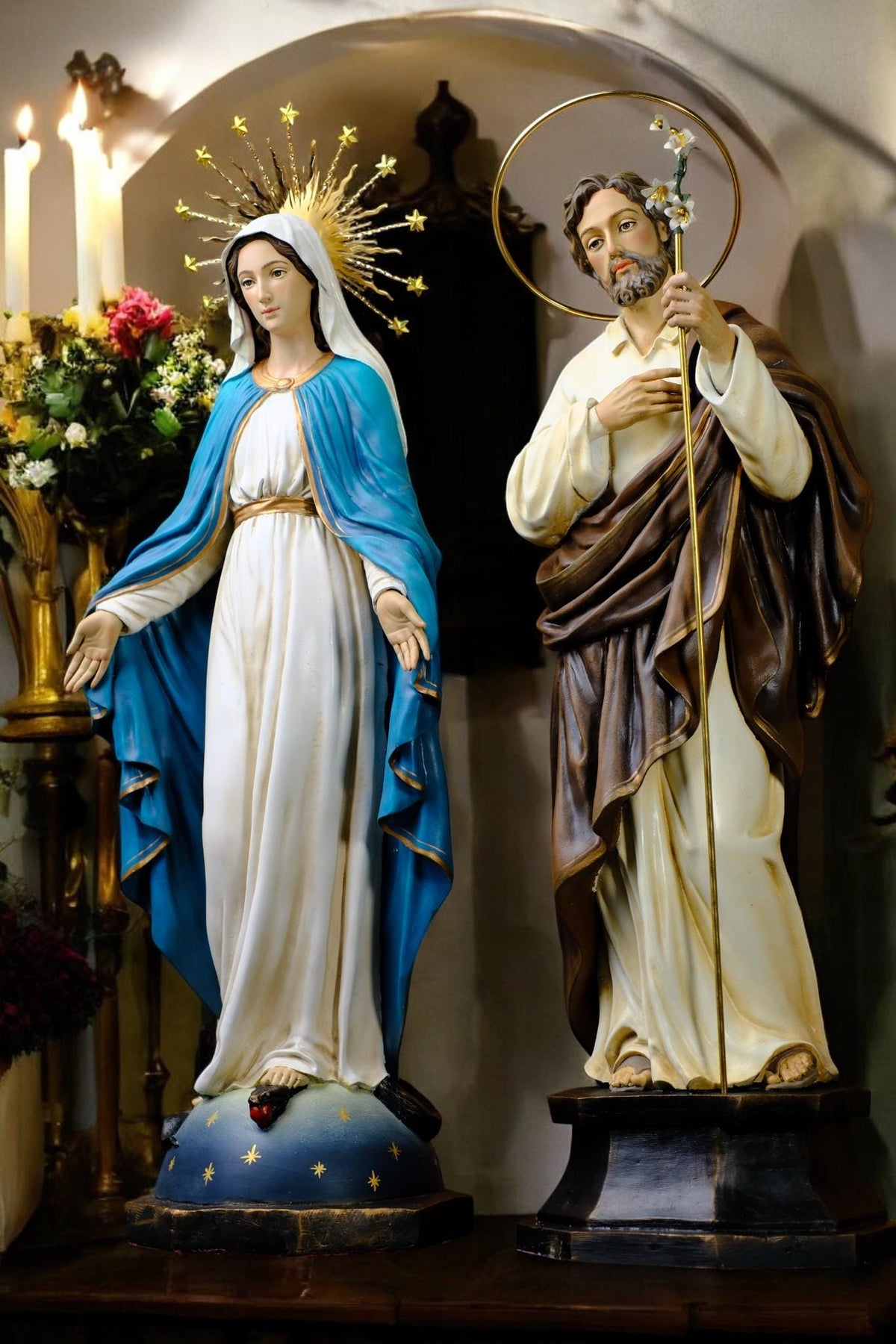 Catholic Altar Statue Set | Hand-Painted Crucifix, Virgin Mary, St Joseph __etsy:7382017942