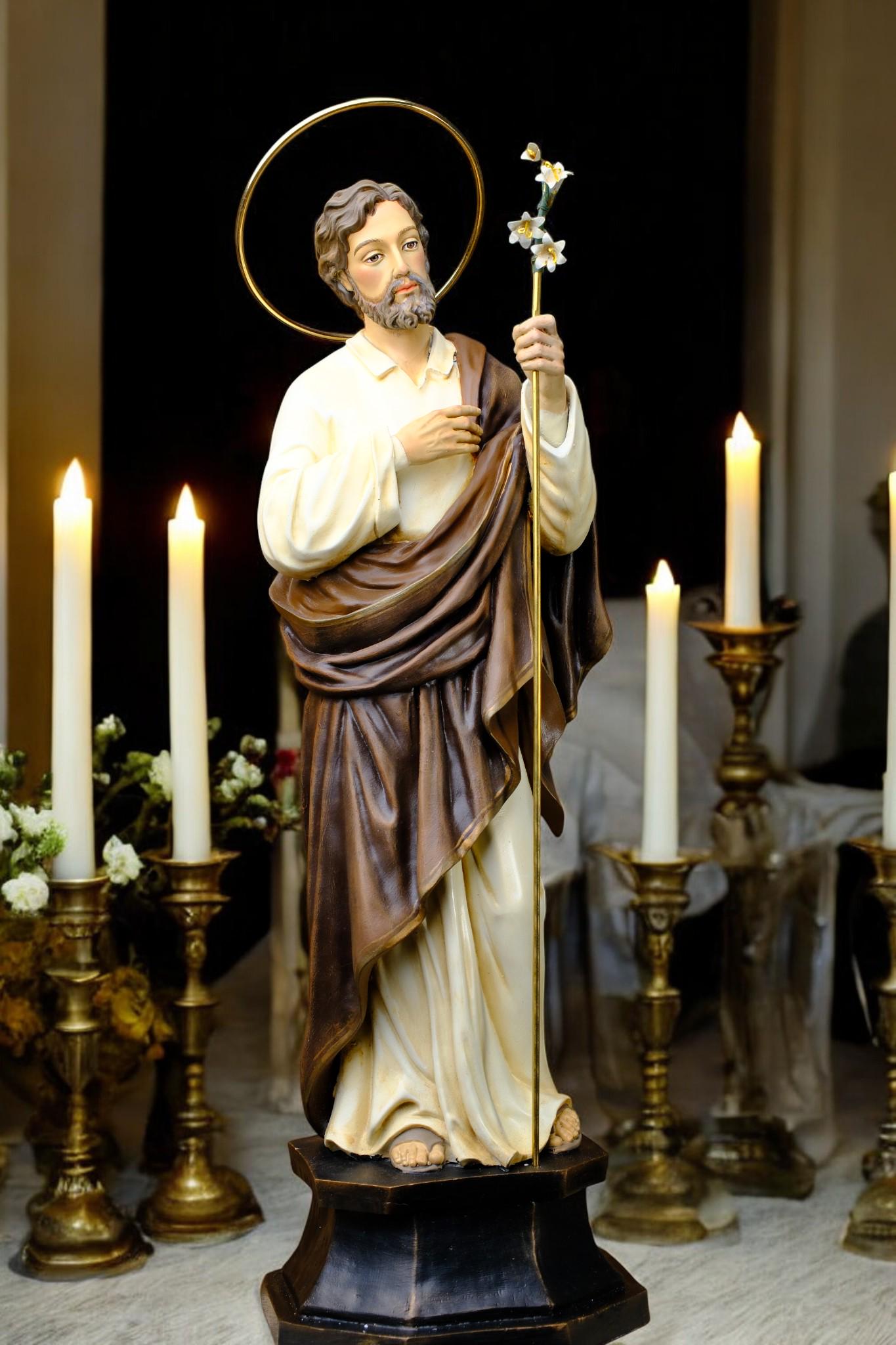 Catholic Altar Statue Set | Hand-Painted Crucifix, Virgin Mary, St Joseph __etsy:7382068798