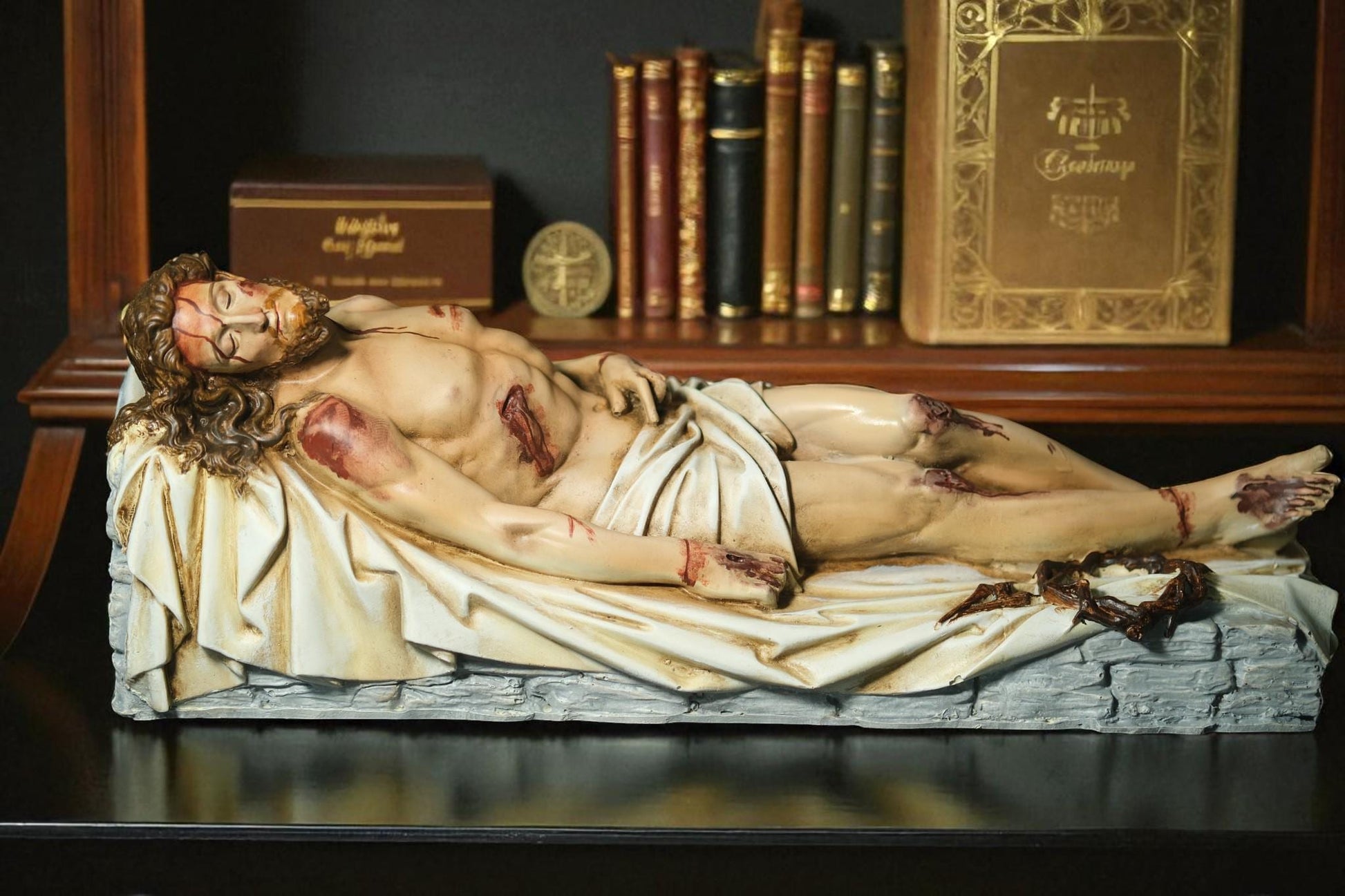 Handcrafted Jesus Entombment Statue: Antique-Style Catholic Figurine (etsy image id: 7387218940)