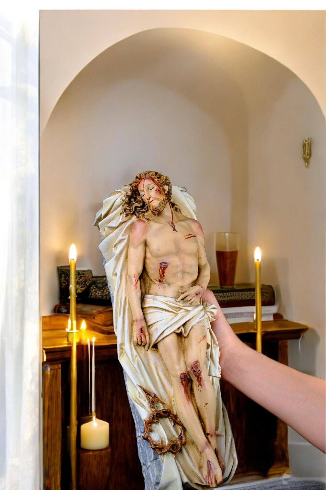 Handcrafted Jesus Entombment Statue: Antique-Style Catholic Figurine (etsy image id: 7390401581)