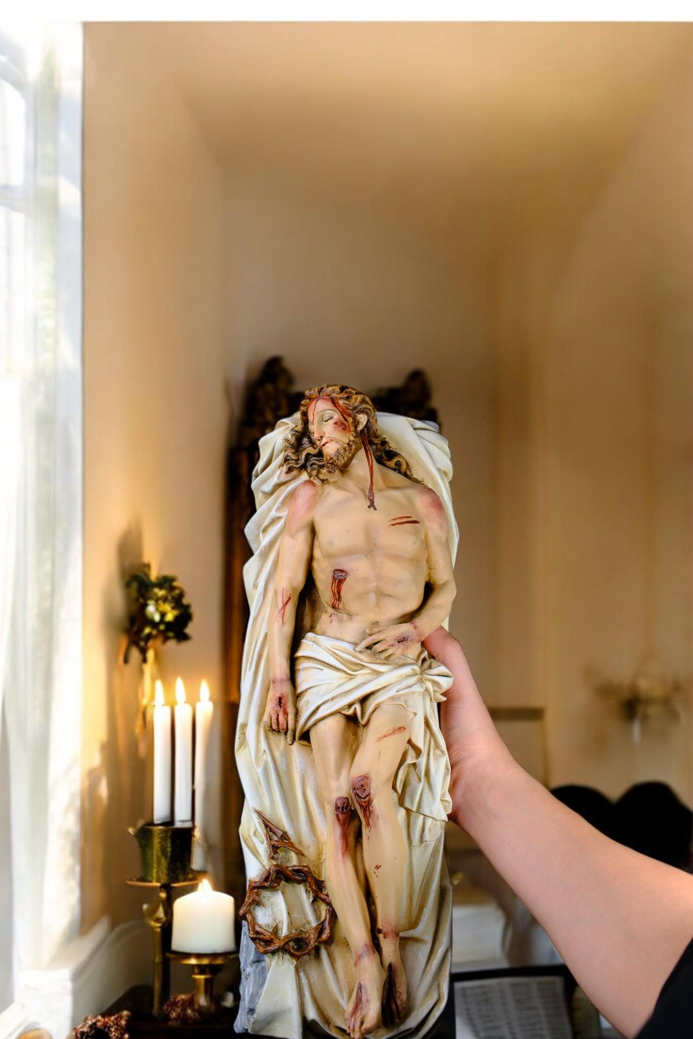 Handcrafted Jesus Entombment Statue: Antique-Style Catholic Figurine (etsy image id: 7390401589)