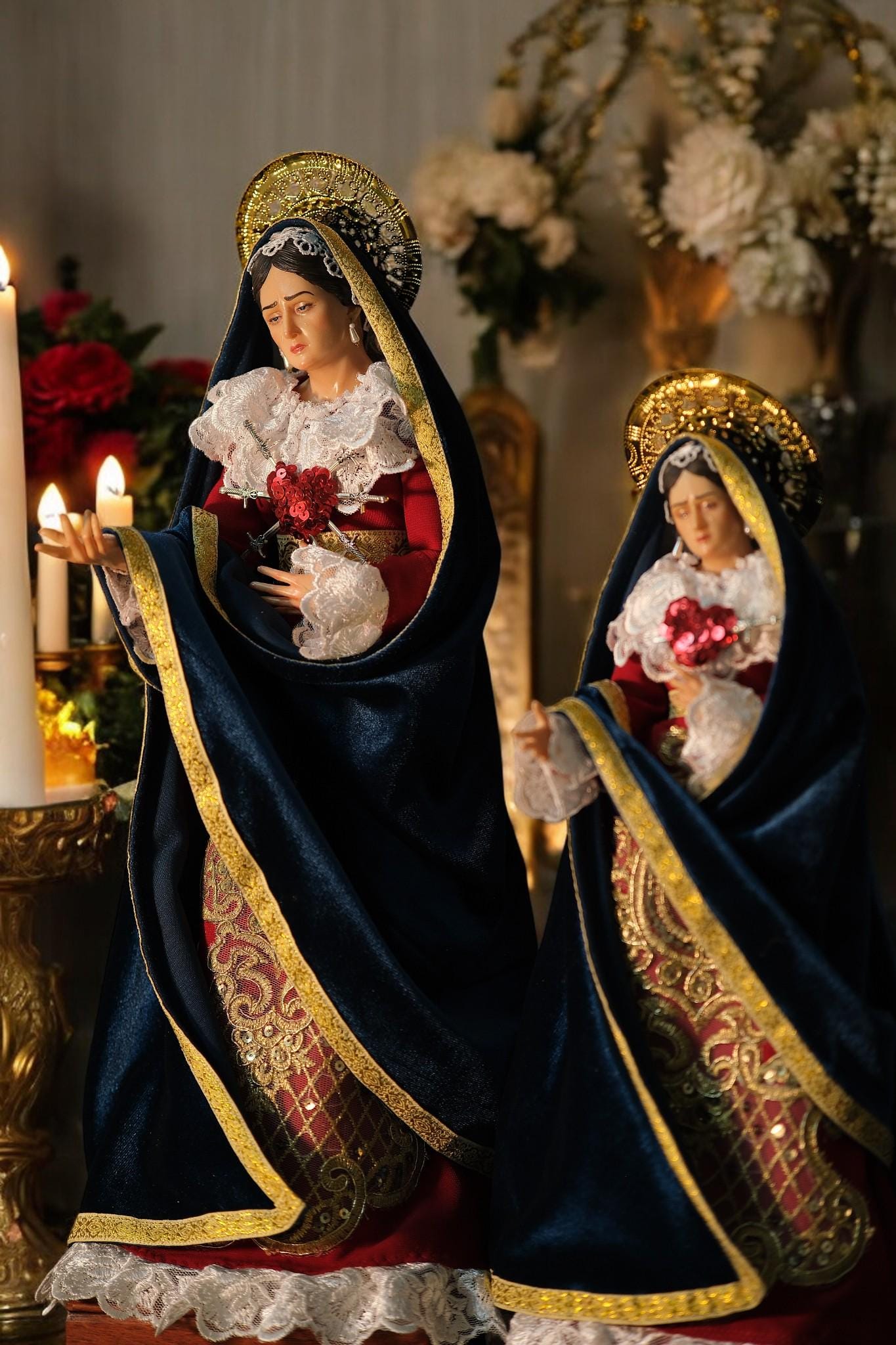 Handcrafted Our Lady of Sorrows Statue: Dressed Catholic Virgin Mary, 35cm 45 cm (etsy image id: 7404116561)