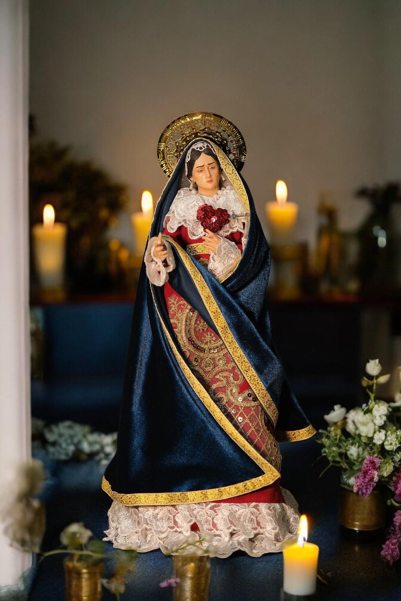 Handcrafted Our Lady of Sorrows Statue: Dressed Catholic Virgin Mary, 35cm 45 cm (etsy image id: 7404117741)