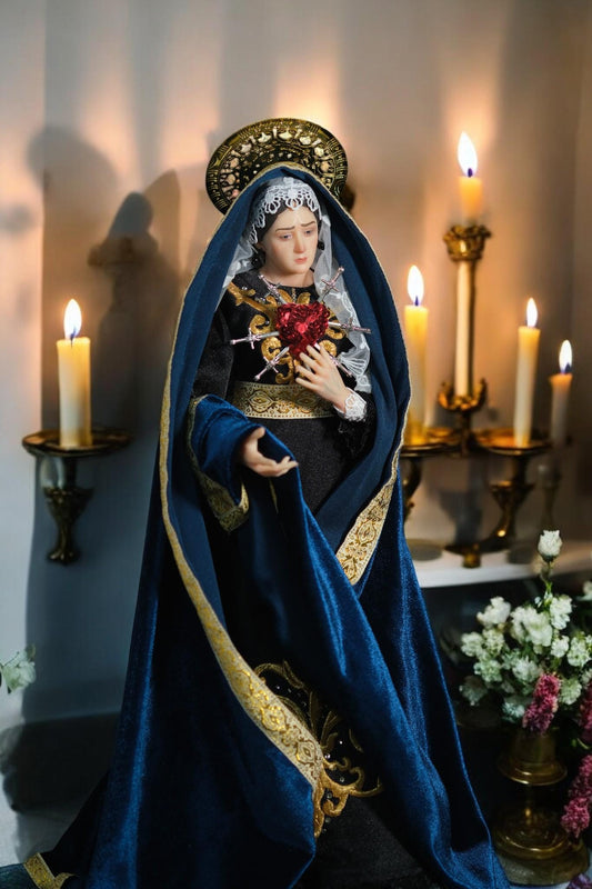 Handcrafted Our Lady of Sorrows Statue: Dressed Catholic Virgin Mary, 35cm 45 cm (etsy image id: 7404270583)
