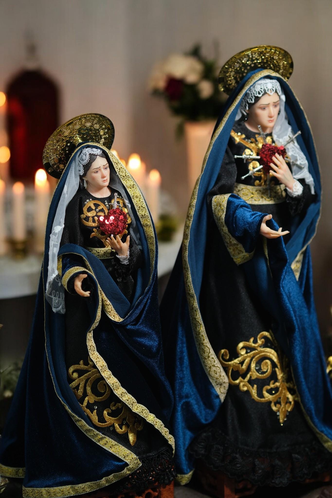 Handcrafted Our Lady of Sorrows Statue: Dressed Catholic Virgin Mary, 35cm 45 cm (etsy image id: 7404275039)