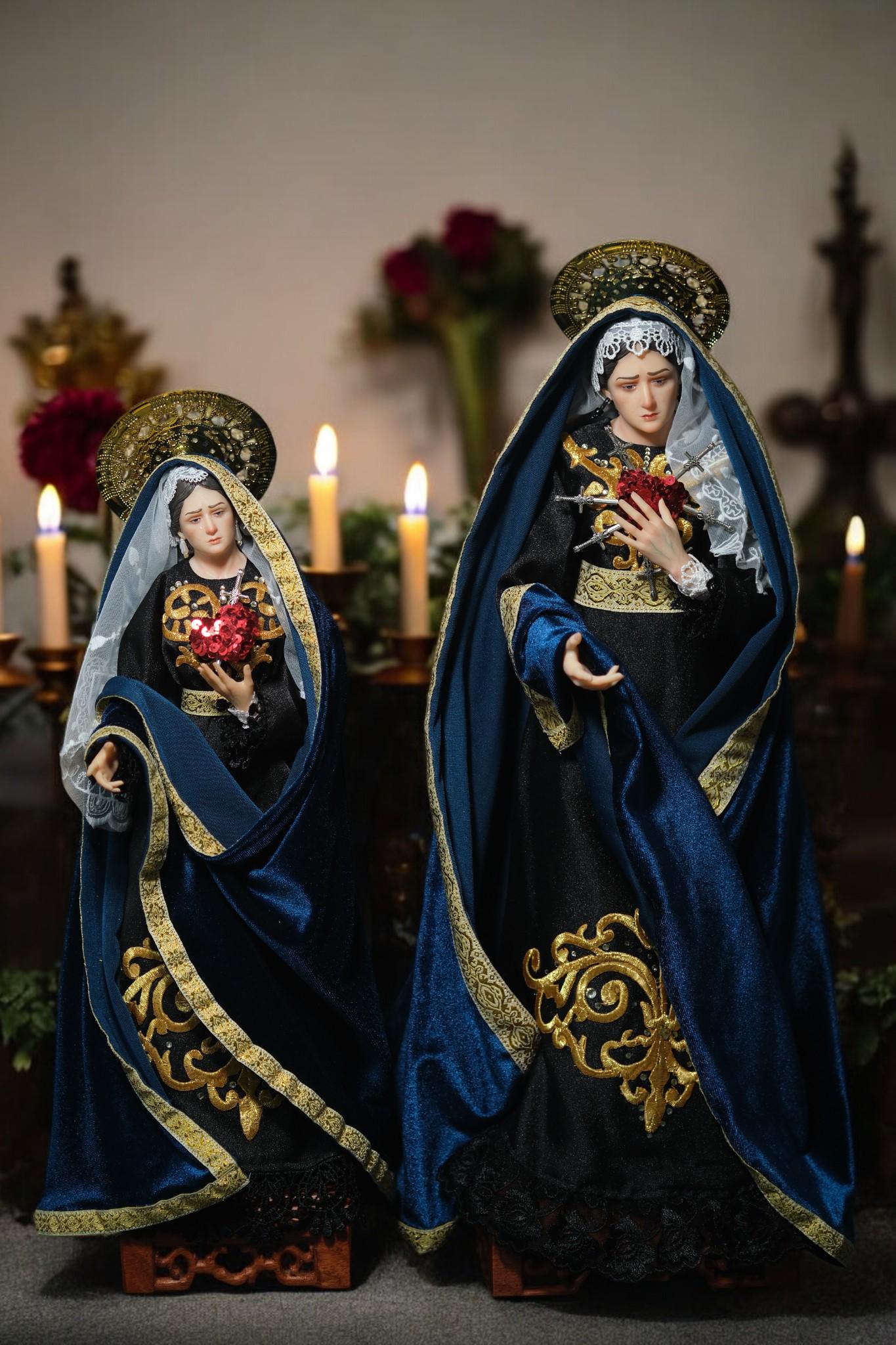 Handcrafted Our Lady of Sorrows Statue: Dressed Catholic Virgin Mary, 35cm 45 cm (etsy image id: 7404275041)