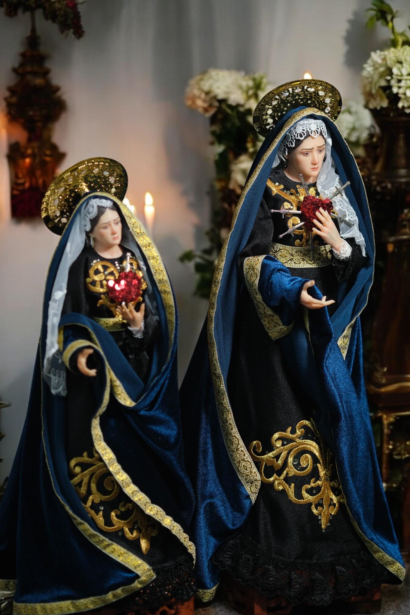 Handcrafted Our Lady of Sorrows Statue: Dressed Catholic Virgin Mary, 35cm 45 cm (etsy image id: 7404275045)