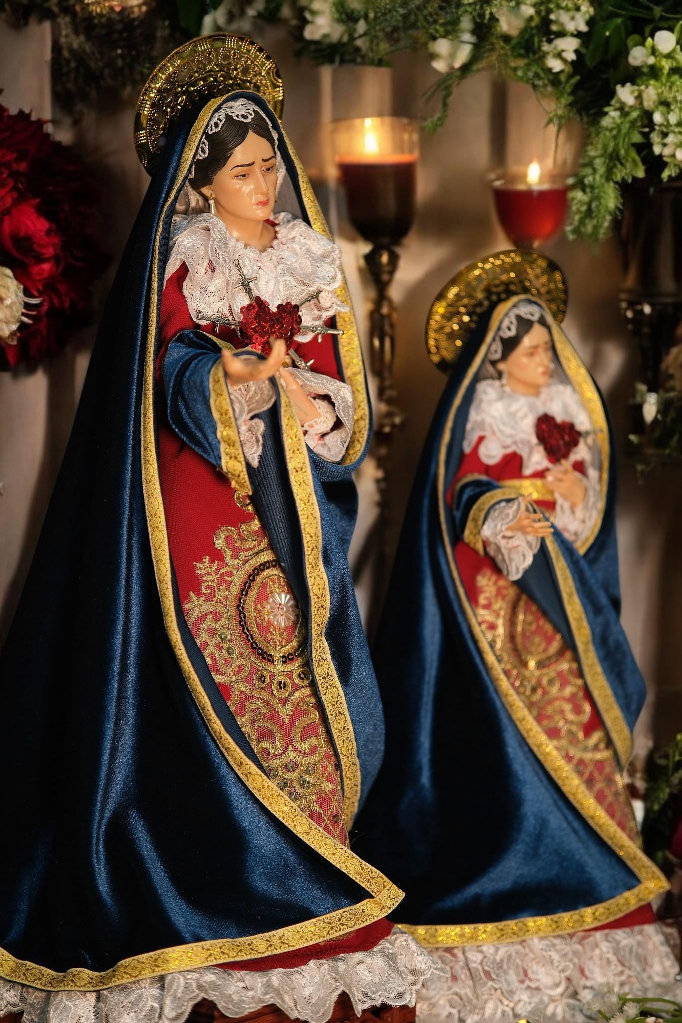 Handcrafted Our Lady of Sorrows Statue: Dressed Catholic Virgin Mary, 35cm 45 cm (etsy image id: 7404277579)