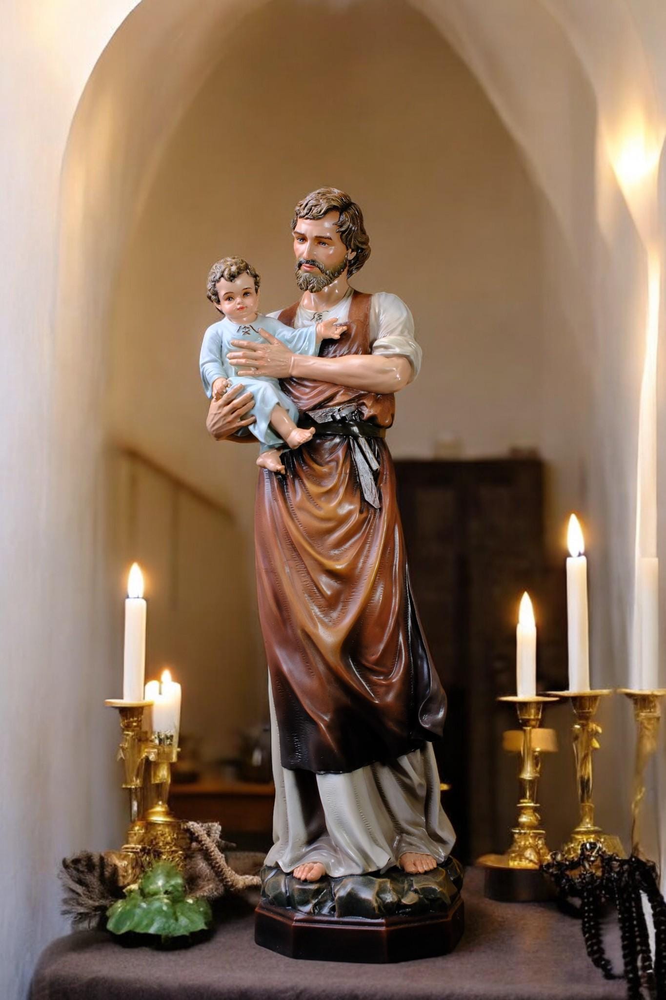 Handmade Saint Joseph and Child Jesus Statue | Hand-Painted Catholic Figurine (53cm) (etsy image id: 7405872568)