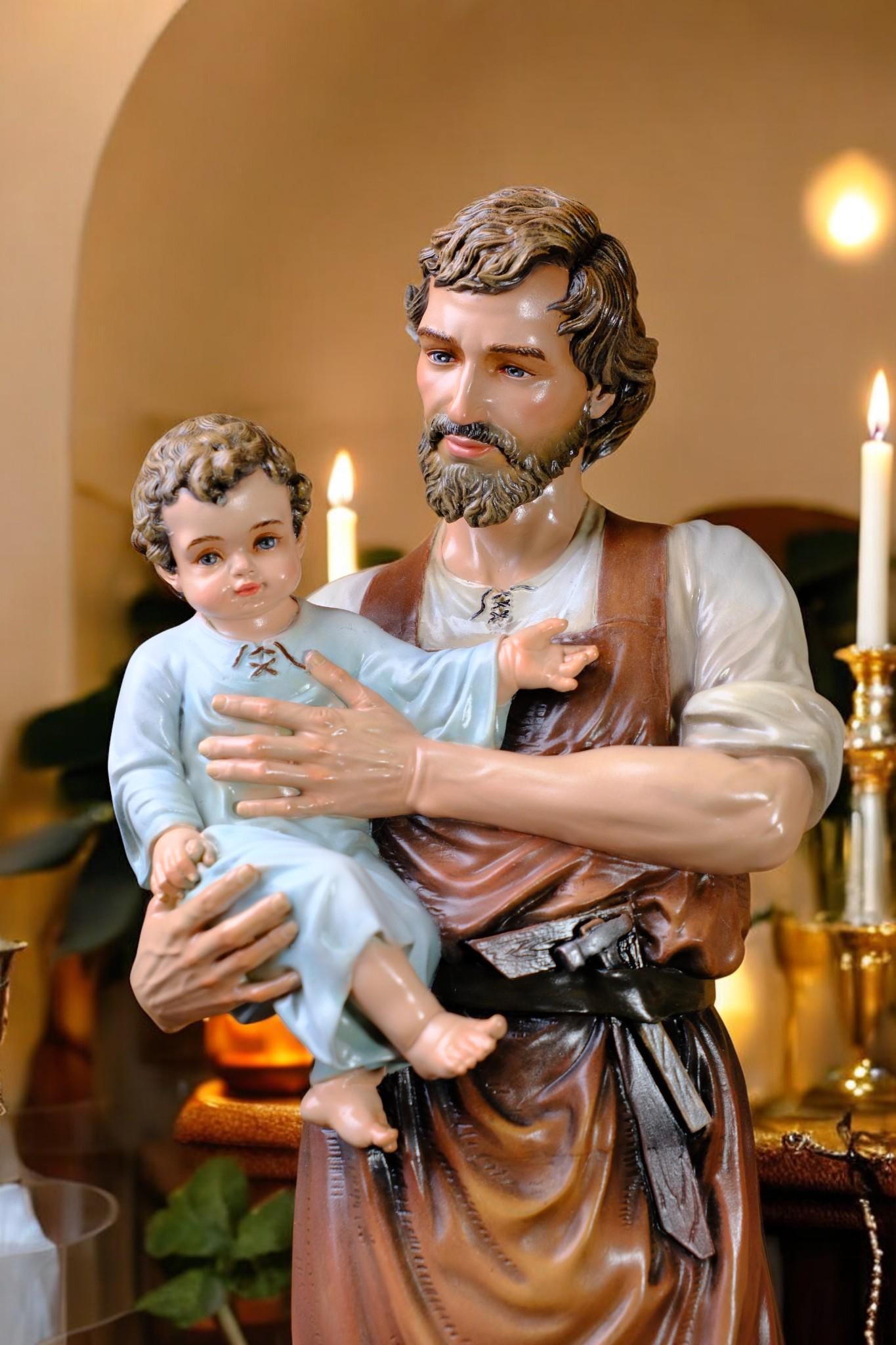 Handmade Saint Joseph and Child Jesus Statue | Hand-Painted Catholic Figurine (53cm) (etsy image id: 7405873930)