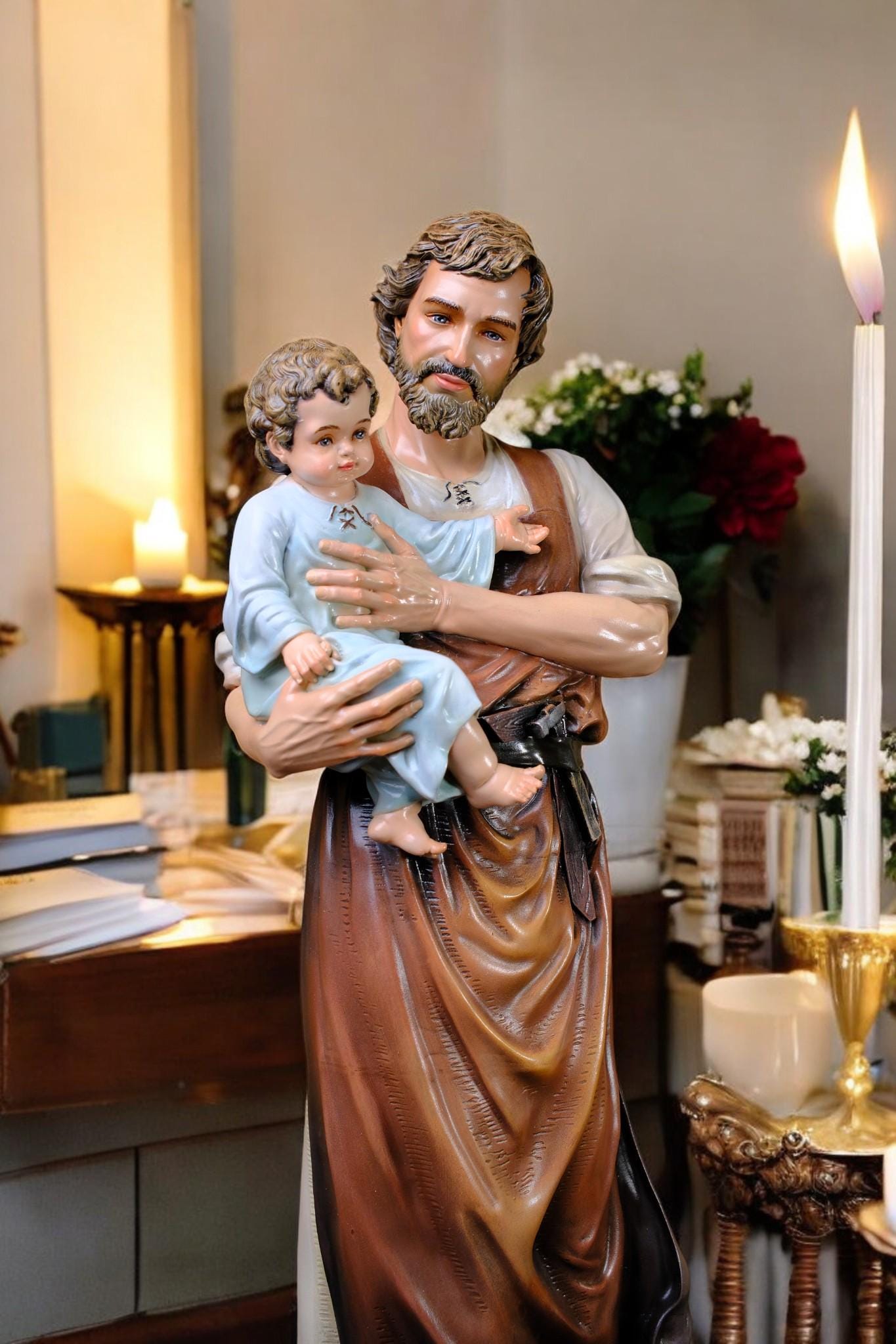 Handmade Saint Joseph and Child Jesus Statue | Hand-Painted Catholic Figurine (53cm) (etsy image id: 7405873934)