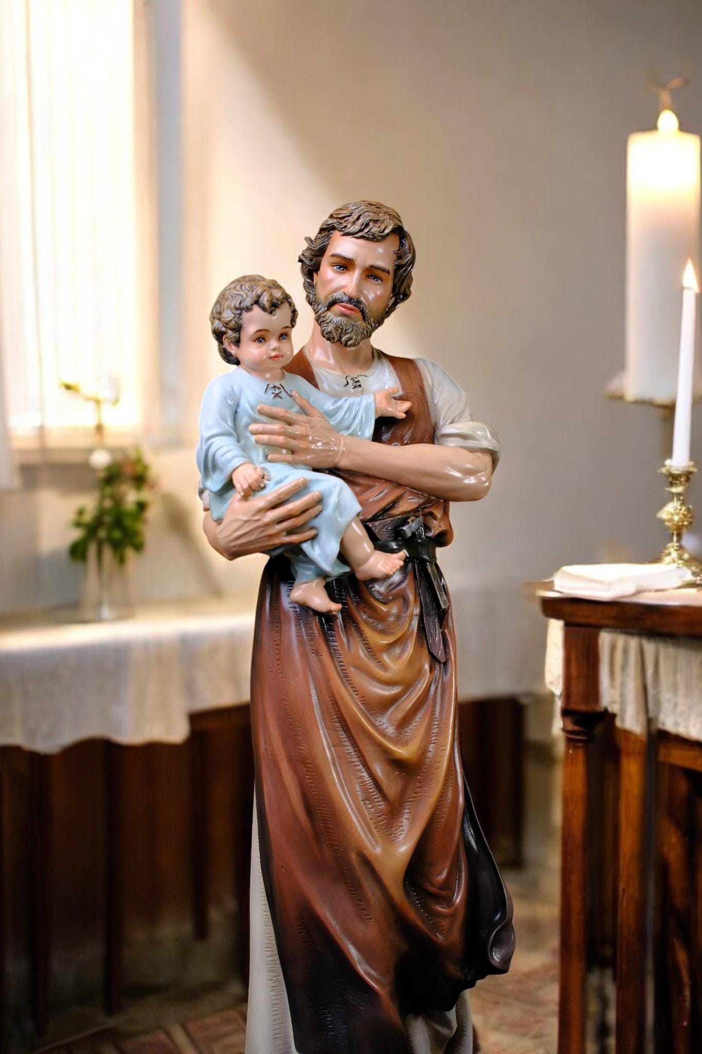 Handmade Saint Joseph and Child Jesus Statue | Hand-Painted Catholic Figurine (53cm) (etsy image id: 7405874504)