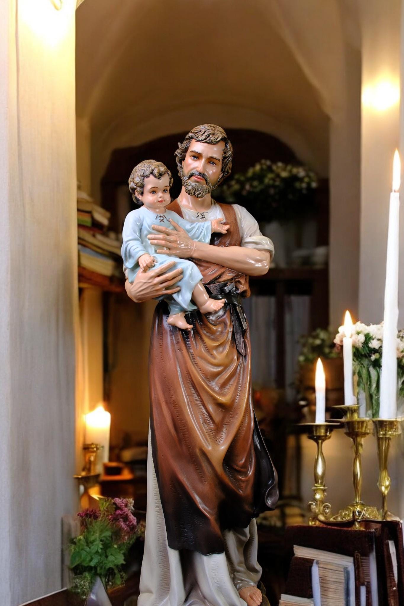 Handmade Saint Joseph and Child Jesus Statue | Hand-Painted Catholic Figurine (53cm) (etsy image id: 7405874506)