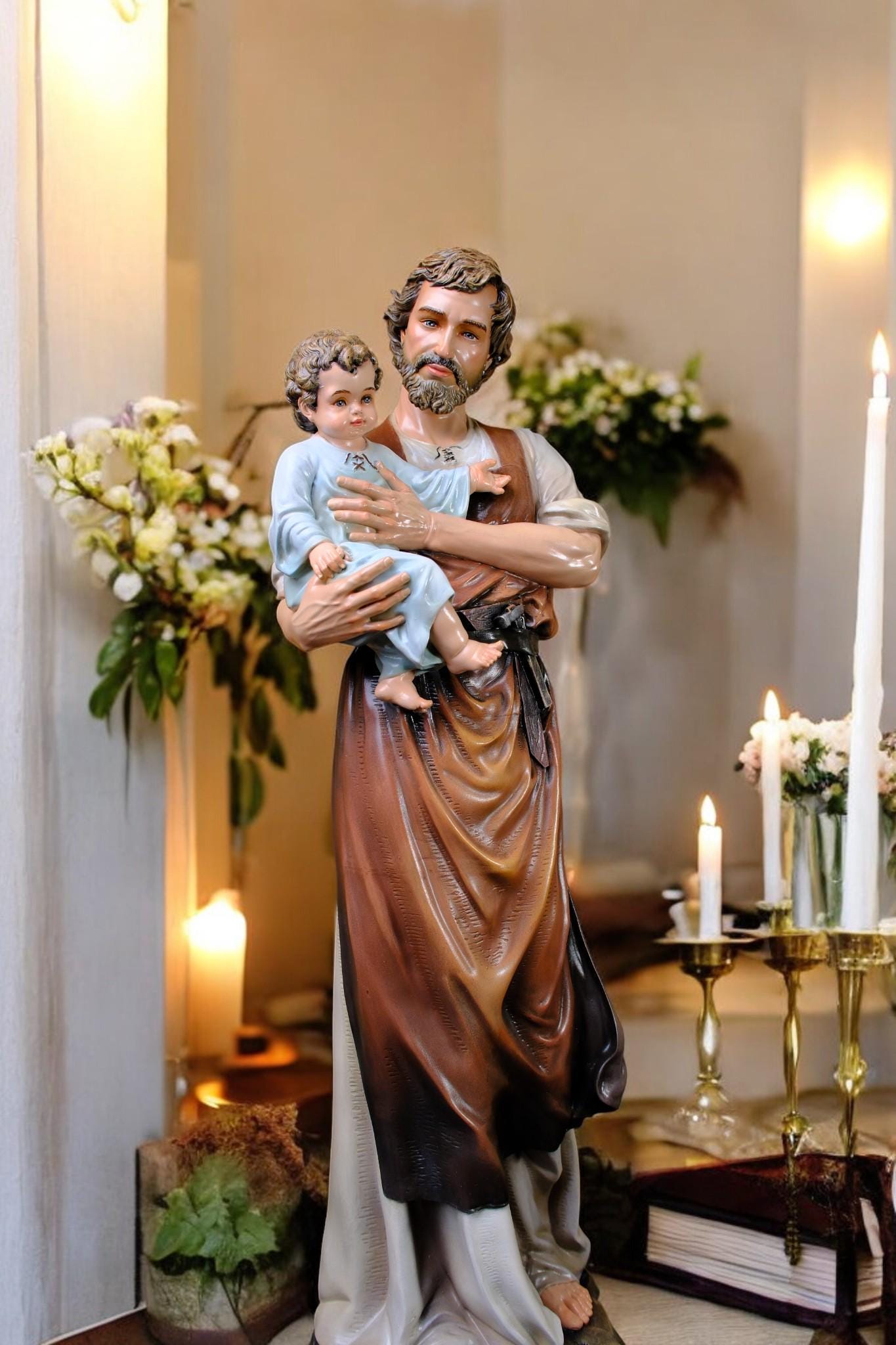 Handmade Saint Joseph and Child Jesus Statue | Hand-Painted Catholic Figurine (53cm) (etsy image id: 7405874518)
