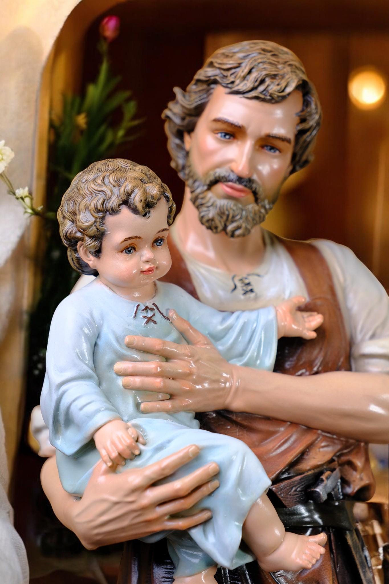 Handmade Saint Joseph and Child Jesus Statue | Hand-Painted Catholic Figurine (53cm) (etsy image id: 7405875068)