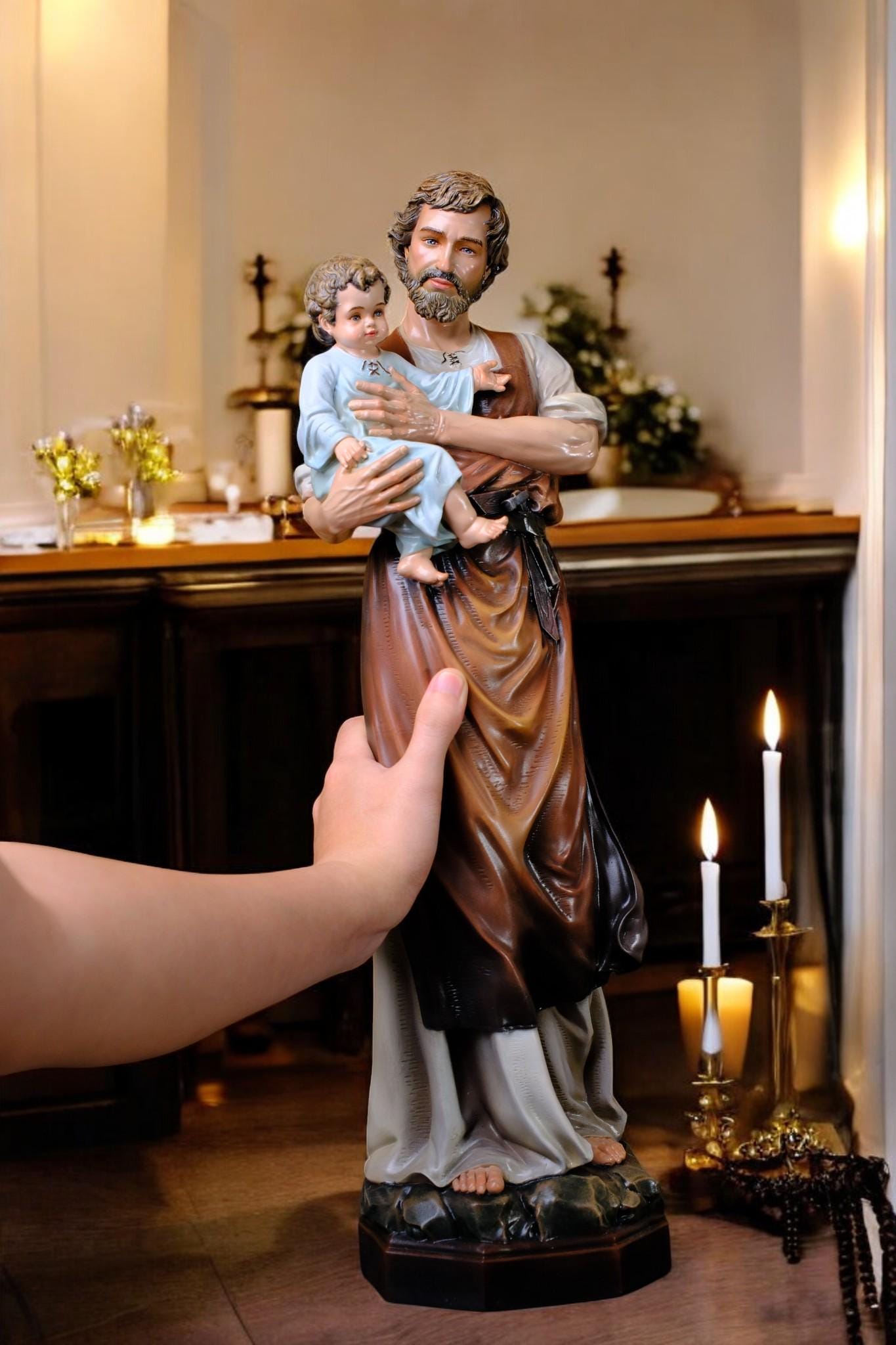 Handmade Saint Joseph and Child Jesus Statue | Hand-Painted Catholic Figurine (53cm) (etsy image id: 7405875954)