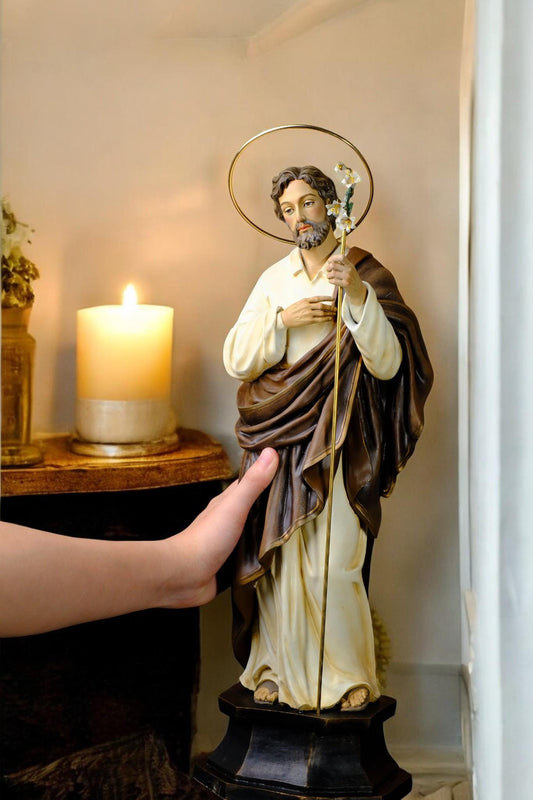Hand-Painted Saint Joseph Statue with Lily | Catholic Home Decor (50 cm)