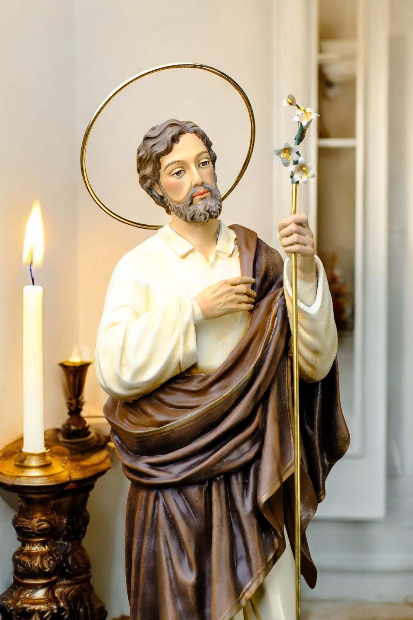 Hand-Painted Saint Joseph Statue with Lily | Catholic Home Decor (50 cm) __etsy:7407396353