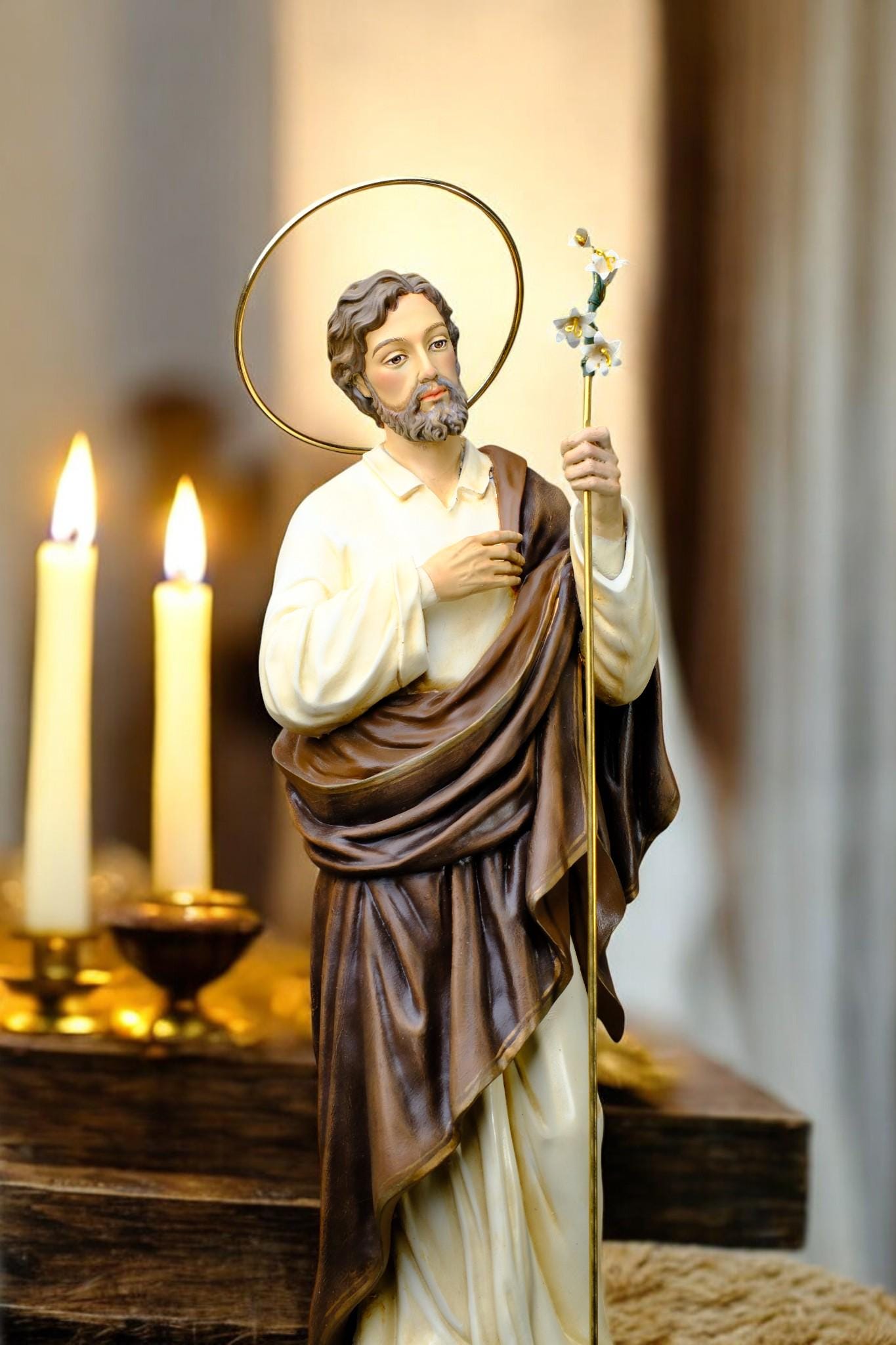 Hand-Painted Saint Joseph Statue with Lily | Catholic Home Decor (50 cm) __etsy:7407396367