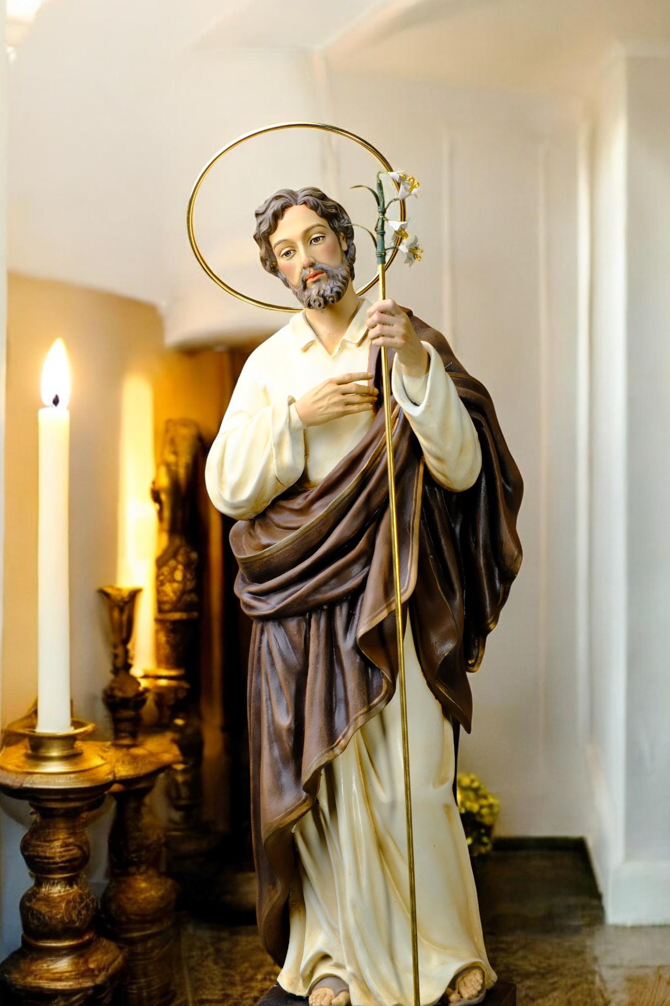 Hand-Painted Saint Joseph Statue with Lily | Catholic Home Decor (50 cm) __etsy:7407398365