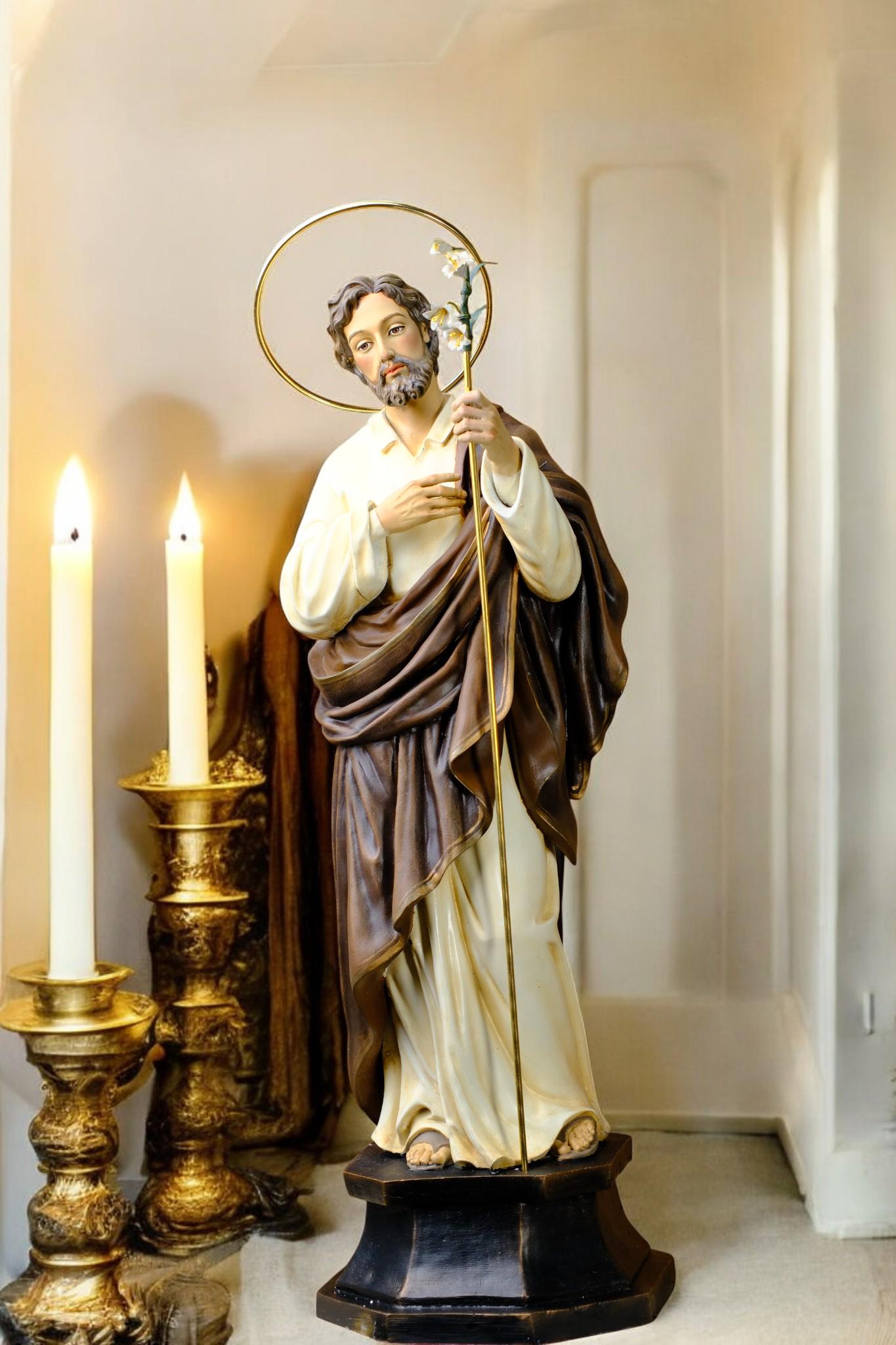 Hand-Painted Saint Joseph Statue with Lily | Catholic Home Decor (50 cm) __etsy:7407398381