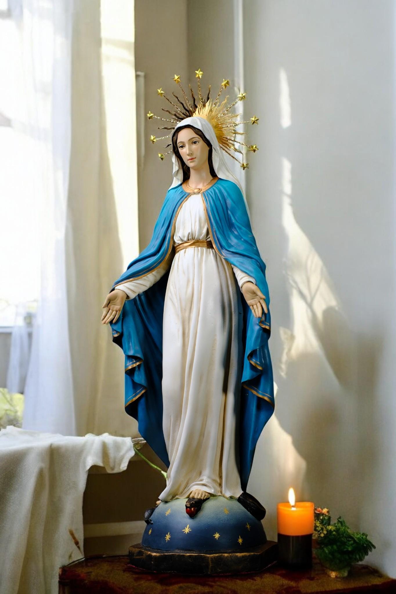 Hand-Painted Our Lady of Grace Statue | Antique Catholic Decor (50 cm) __etsy:7408351779