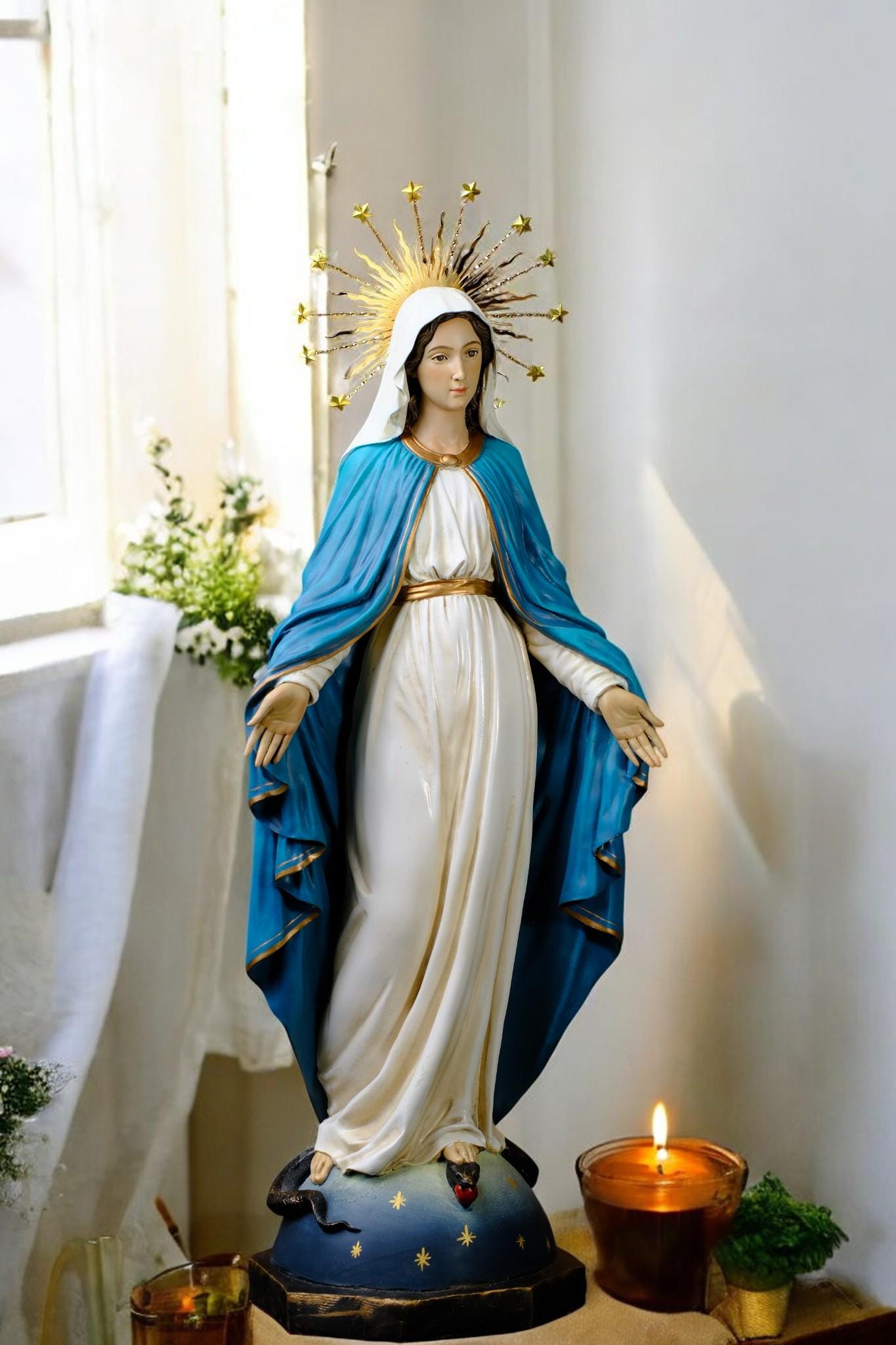 Catholic Altar Statue Set | Hand-Painted Crucifix, Virgin Mary, St Joseph __etsy:7408352683
