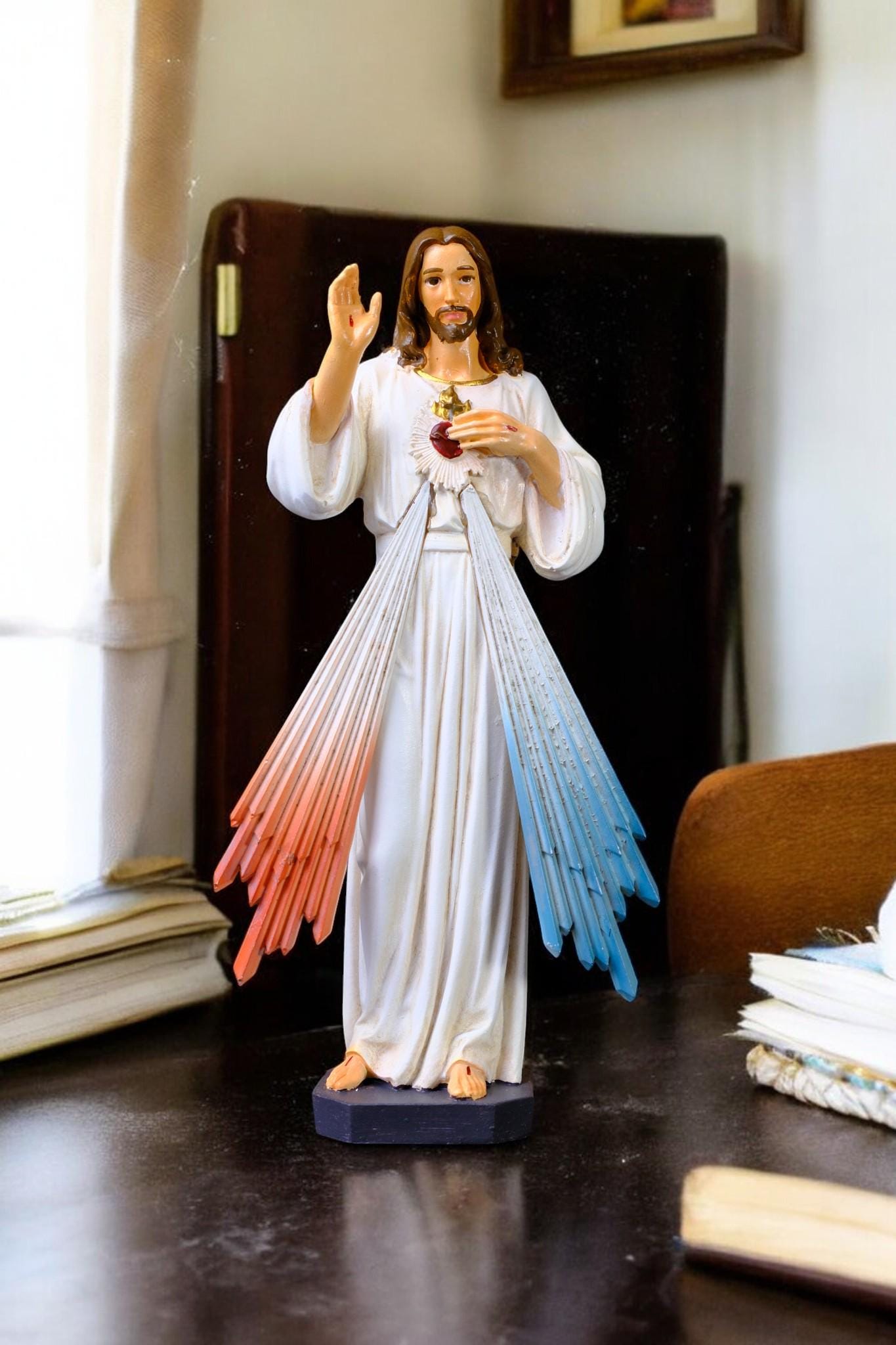 Hand-Painted Divine Mercy Jesus Statue (15cm) | Handmade Catholic Figurine (etsy image id: 7409471018)