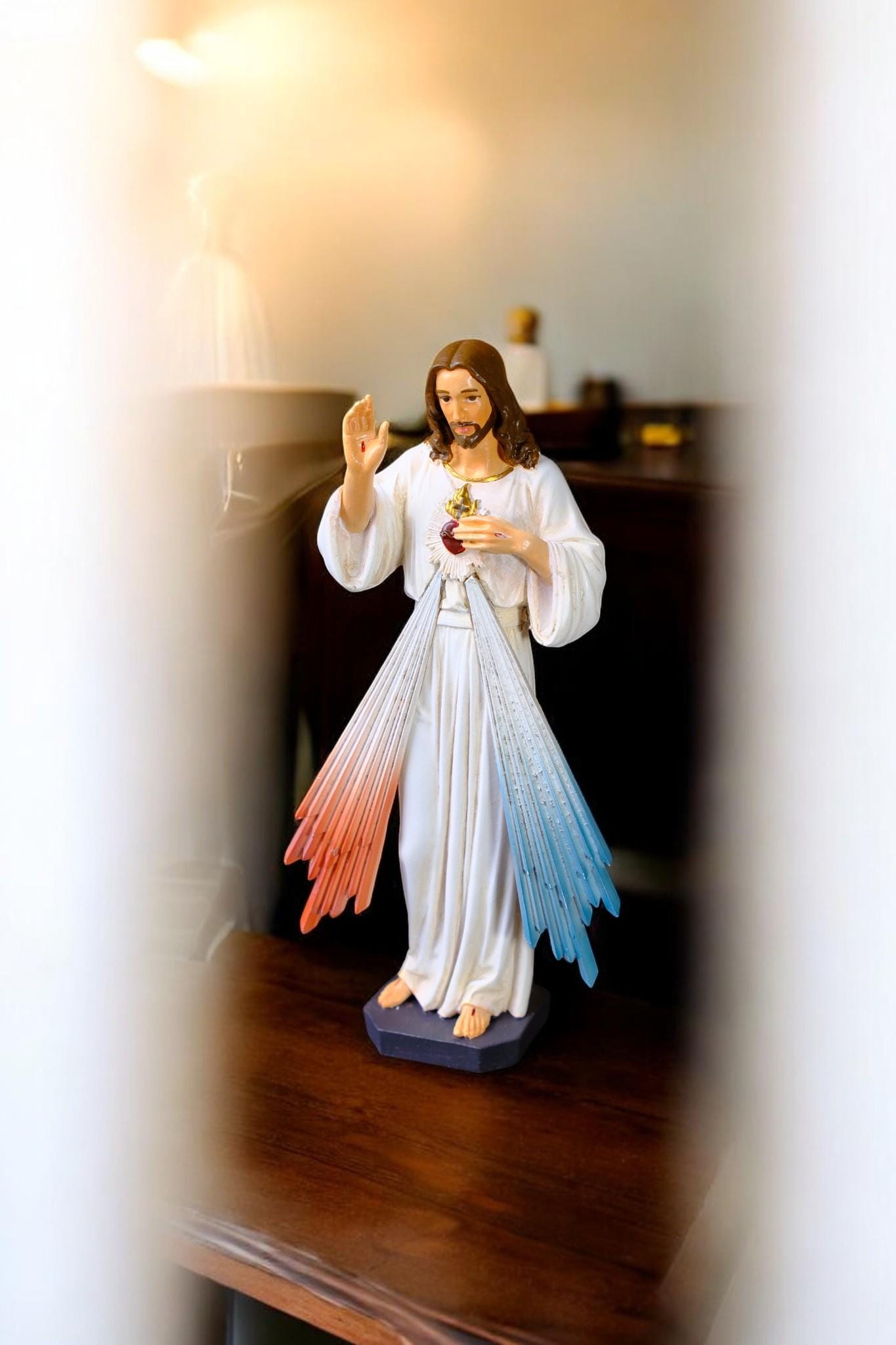 Hand-Painted Divine Mercy Jesus Statue (15cm) | Handmade Catholic Figurine (etsy image id: 7409471030)