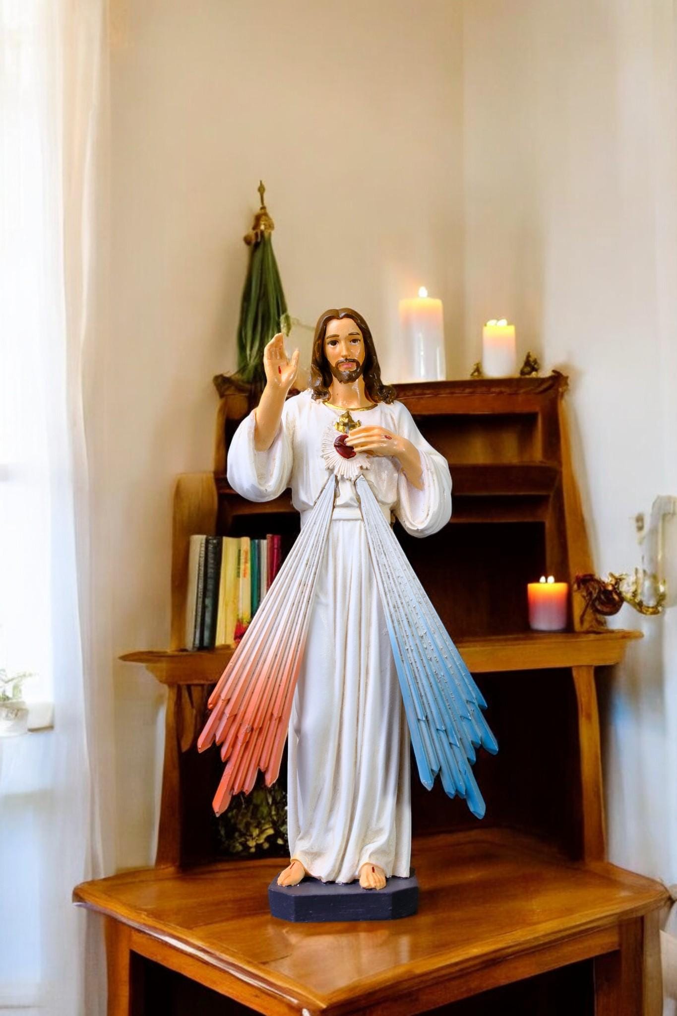 Hand-Painted Divine Mercy Jesus Statue (15cm) | Handmade Catholic Figurine (etsy image id: 7409471036)