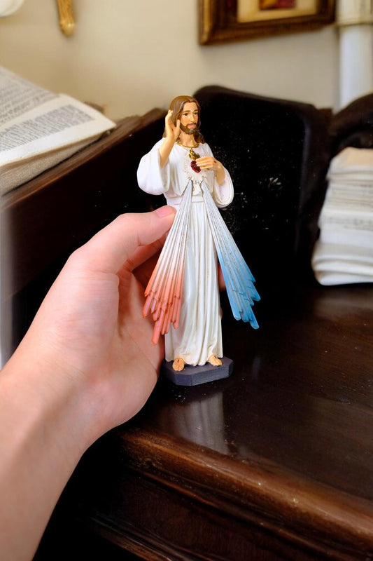 Hand-Painted Divine Mercy Jesus Statue (15cm) | Handmade Catholic Figurine
