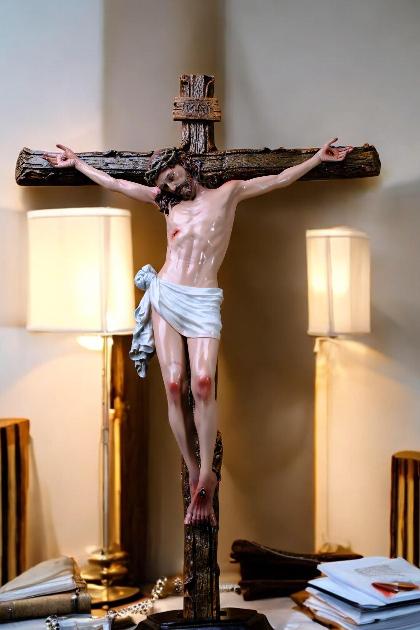 Hand-Painted Jesus Crucifix | Handmade Catholic Wall Cross (65x44cm) __etsy:7413456202
