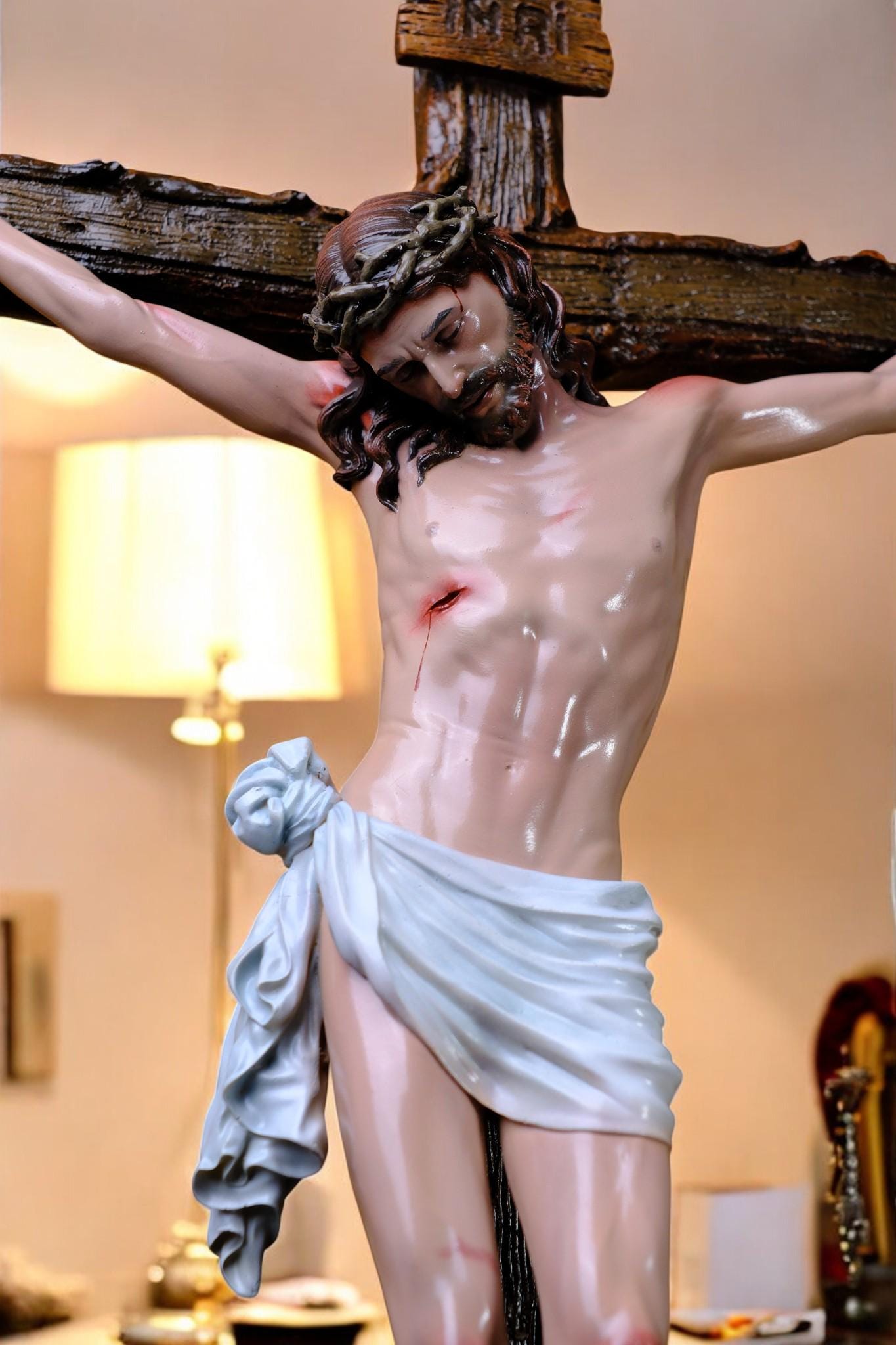 Hand-Painted Jesus Crucifix | Handmade Catholic Wall Cross (65x44cm) __etsy:7413456214