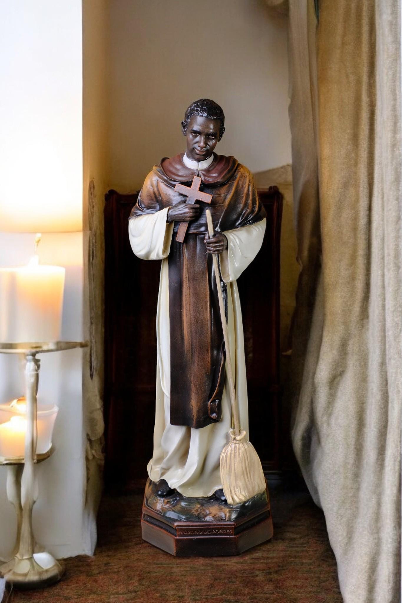 Saint Martin de Porres Statue | Hand-Painted Antique Finish, 42cm (etsy image id: 7413608222)