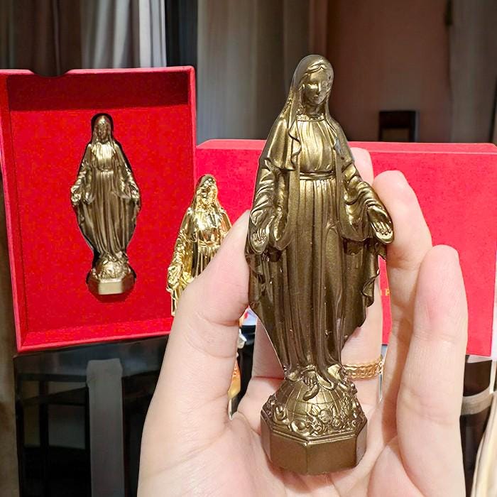 Our Lady of Grace Mini Statue | Hand-Finished Antique Gold Decor (10cm) (etsy image id: 7426128337)