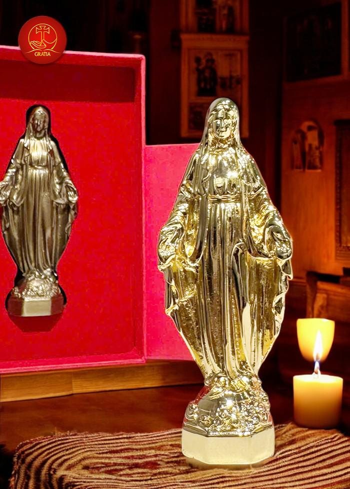 Our Lady of Grace Mini Statue | Hand-Finished Antique Gold Decor (10cm) (etsy image id: 7426142625)