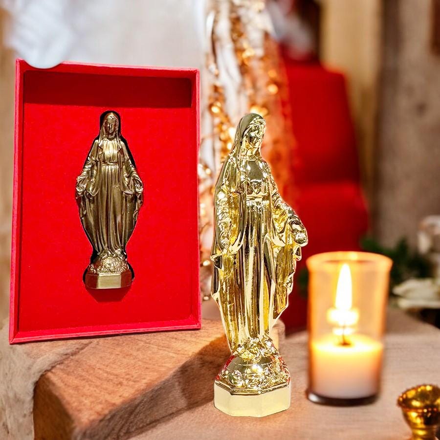 Our Lady of Grace Mini Statue | Hand-Finished Antique Gold Decor (10cm) (etsy image id: 7426142631)