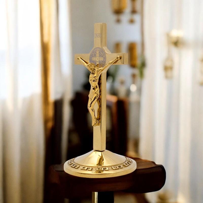 St Benedict Medal Crucifix | Catholic Home Altar Desk Decor (12cm) (etsy image id: 7426363293)