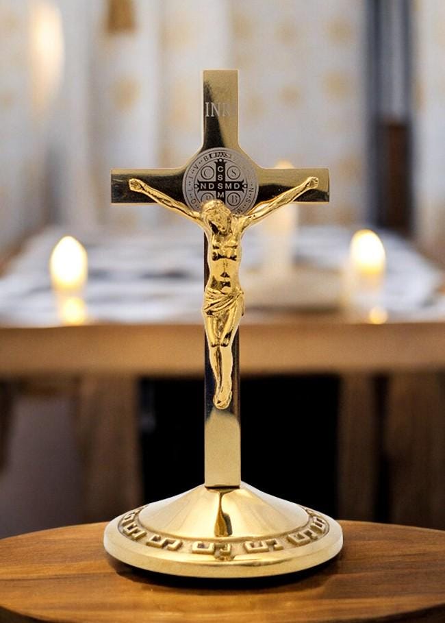 St Benedict Medal Crucifix | Catholic Home Altar Desk Decor (12cm) (etsy image id: 7426363295)