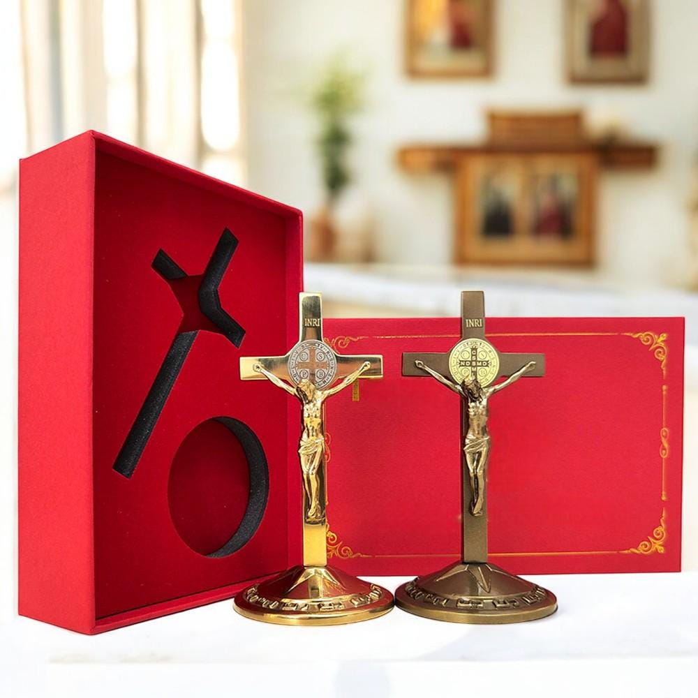 St Benedict Medal Crucifix | Catholic Home Altar Desk Decor (12cm) (etsy image id: 7426363297)