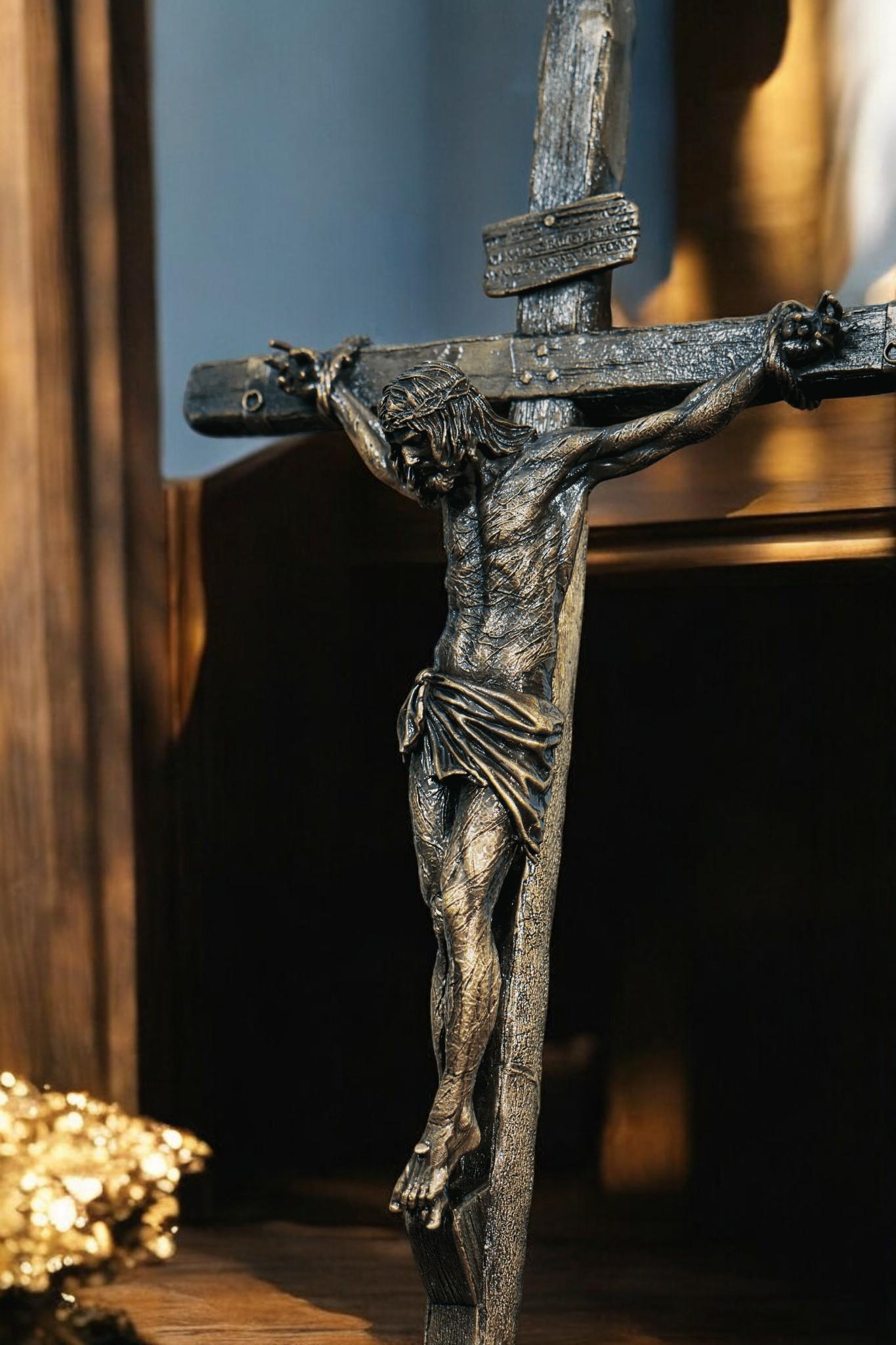 Antique Brass Jesus Crucifix 50cm | Hand-Finished Altar Decor (etsy image id: 7426476319)