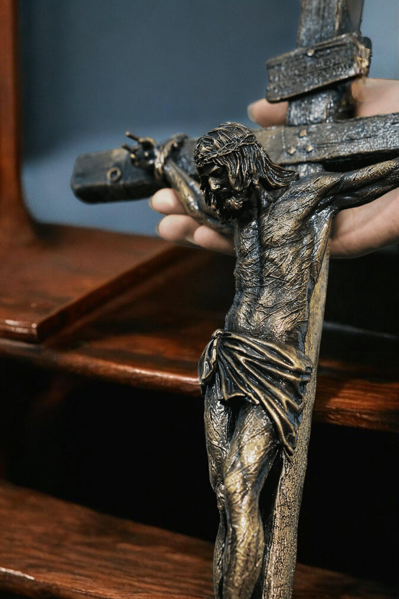 Antique Brass Jesus Crucifix 50cm | Hand-Finished Altar Decor (etsy image id: 7426476325)