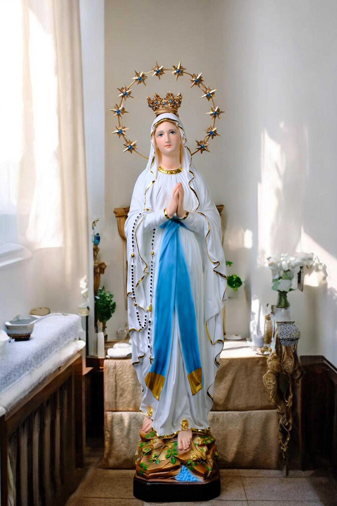 Handmade Our Lady of Lourdes Statue | Catholic Marian Art (48cm) __etsy:7436719206
